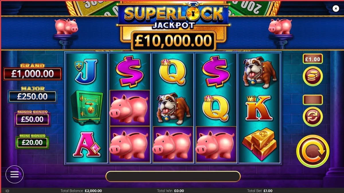 Tampilan visual slot Piggy Bankin’ Super Lock dengan tema brankas emas dan simbol kekayaan.