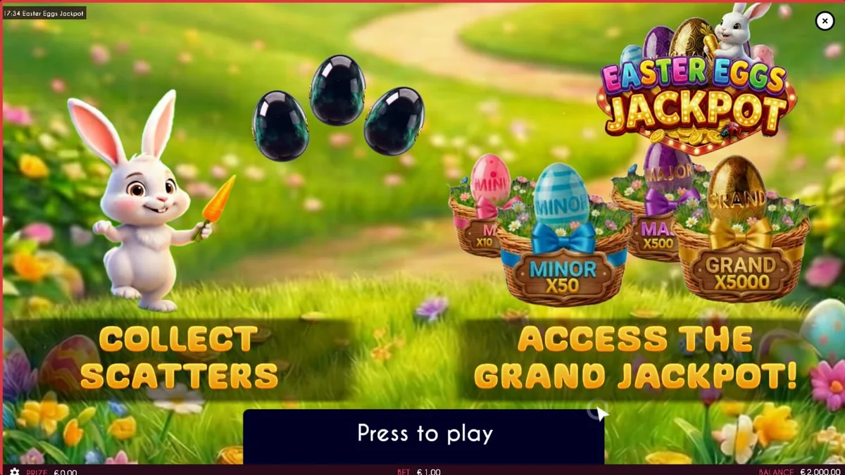 Tampilan visual slot Easter Eggs Jackpot dengan tema musim semi dan telur warna-warni